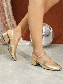 女士时尚高跟鞋、女士时尚休闲露跟包头凉鞋、女士系带凉鞋、女士粗跟工装凉鞋、玛丽珍风格芭蕾平底鞋、女士镂空凉鞋、女士时尚休闲法式露跟凉鞋 - 金色 - 查看 4