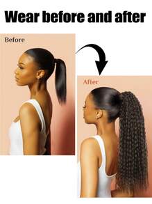 黑色马尾辫接发，卷曲马尾辫接发，轻盈蓬松假马尾接发带发带，20 英寸女士长款环绕式柔软合成假发 - 彩色 - 查看 4