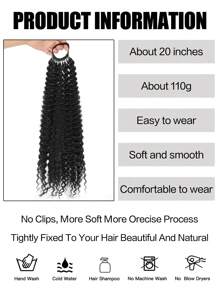 黑色马尾辫接发，卷曲马尾辫接发，轻盈蓬松假马尾接发带发带，20 英寸女士长款环绕式柔软合成假发 - 彩色 - 查看 6