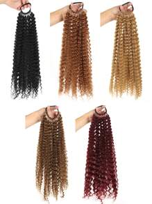 黑色马尾辫接发，卷曲马尾辫接发，轻盈蓬松假马尾接发带发带，20 英寸女士长款环绕式柔软合成假发 - 彩色 - 查看 2