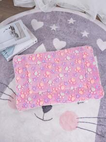 1pc Coral Fleece Paw Print Pattern Warm Washable Pet Pad, Suitable For Mini And Extra Small Cats/Dogs, All Season Sleeping Mat (Please Note: This Is A Thin Pad Without Filling, Only Suitable For Small Pets! Recommend Buying One Size Larger For More Comfort. After Receiving, Please Manually Fluff And Place For 3-5 Days To Restore The Original State) - Pink - View 5