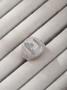 1 chiếc nhẫn hở mạ vàng 18K thời trang hip hop đính đá toàn bộ hình chữ cái tiếng Ả Rập dành cho nữ (chỉ có chữ cái tiếng Ả Rập) - Bạc - Xem 24