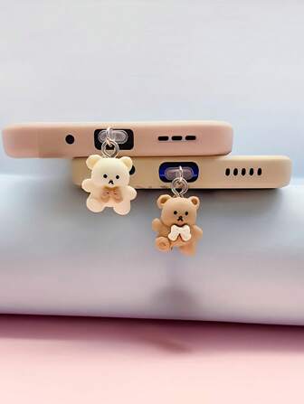 2 件/套熊吊坠防尘塞，充电端口保护塞适用于 Apple 和 Type-C 手机