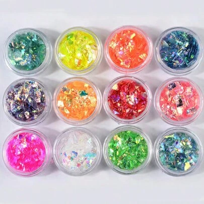 12 色贝壳纸 DIY 滴胶填充物糖果纸碎片水晶泥制作材料环氧填充物、指甲玻璃贴纸