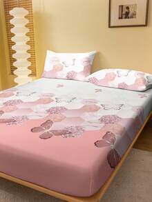 1件简约现代几何六边形和蝴蝶印花磨毛床笠，卧室印花床罩，床上用品（不含枕套） - 彩色 - 查看 3