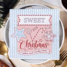 20pcs/Bag Christmas Napkins Sweet Christmas Pattern 6.5-Inch Two-Layer Pure Wood Pulp Kitchen Paper Suitable For Christmas Party Decoration Restaurant Kitchen Supplies