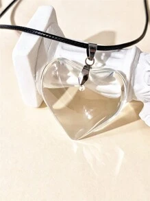 1 pieza Collar con colgante de corazón grande de 35mm de vidrio de color minimalista y único, adecuado para uso diario el Día de San Valentín
