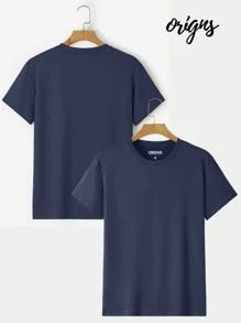 Men's Basic Plain Short Sleeve Cotton T-Shirt Colors ORIGNS - Navy Blue - View 2