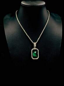 1 件男女通用奢华玻璃水晶吊坠项链,休闲水钻合金链,适合日常佩戴,有红色、白色、蓝色、绿色可选 - 寶石吊墜項鍊 - 查看 4