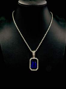 1 件男女通用奢华玻璃水晶吊坠项链,休闲水钻合金链,适合日常佩戴,有红色、白色、蓝色、绿色可选 - 寶石吊墜項鍊 - 查看 10