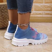 Spring Autumn New Halloween Party Day Of The Dead Fashionable Lightweight Anti-Slip Thick Bottom Durable Flat Low Heel Round Toe Breathable Knitted Embroidered Printed Comfy Slip-On Flat Casual Shoes For Women Office Wear