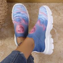Spring Autumn New Halloween Party Day Of The Dead Fashionable Lightweight Anti-Slip Thick Bottom Durable Flat Low Heel Round Toe Breathable Knitted Embroidered Printed Comfy Slip-On Flat Casual Shoes For Women Office Wear