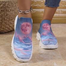 Spring Autumn New Halloween Party Day Of The Dead Fashionable Lightweight Anti-Slip Thick Bottom Durable Flat Low Heel Round Toe Breathable Knitted Embroidered Printed Comfy Slip-On Flat Casual Shoes For Women Office Wear