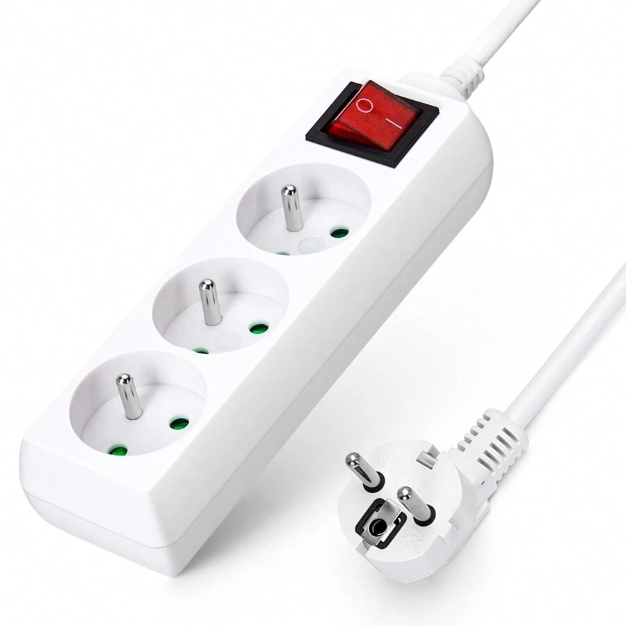 1pc 5m Electrical Extension Socket With Switch & Child Protection, White, 16A 250V, Aigostar, For French Standard - EU E Type Plug(220-240V) - View 1