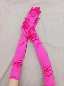 长款缎面弹力缎面手套,复古派对角色扮演,女士时尚纯色性感优雅可爱派对休闲尼龙手套万圣节 - 多色 - 查看 21