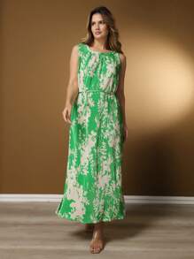 New Dress With Elastane At The Neck And With A Rope At The Waist With A Print - 薄荷綠 - 查看 1