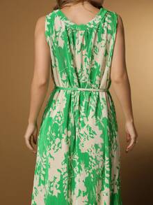 New Dress With Elastane At The Neck And With A Rope At The Waist With A Print - 薄荷綠 - 查看 4