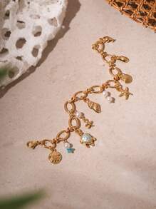 Andkiss 1pc Starfish & Shell Charm Bracelet