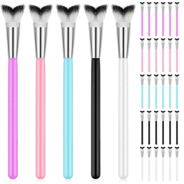 5pcs Lash Shampoo Curved Brushes For Eyelash Extension Cleansing,Soft Makeup Removal Bath Swoop Brush Tools White And Pink And Black