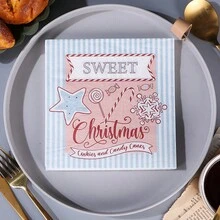 20pcs/Bag Christmas Napkins Sweet Christmas Pattern 6.5-Inch Two-Layer Pure Wood Pulp Kitchen Paper Suitable For Christmas Party Decoration Restaurant Kitchen Supplies