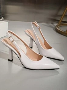 OMS 2024 Summer Women's Pointed Toe Low Heel Backless Sandals, Korean Style Plaid Pattern Thick Heeled Slip-On Flats, French Vamp Design Dress Shoes