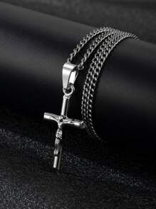 1 chiếc dây chuyền mặt hình chữ thập đơn giản và thời trang, dây chuyền chữ thập đôi phong cách Hip Hop cá nhân hóa dành cho các cặp đôi. - Vàng - Xem 3