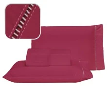 Fitted Sheet Percale 400 Thread Count Cotton Type With Stick Stitch On Pillowcase Sizes Queen King And Single - Màu Đỏ Sâu - Xem 3