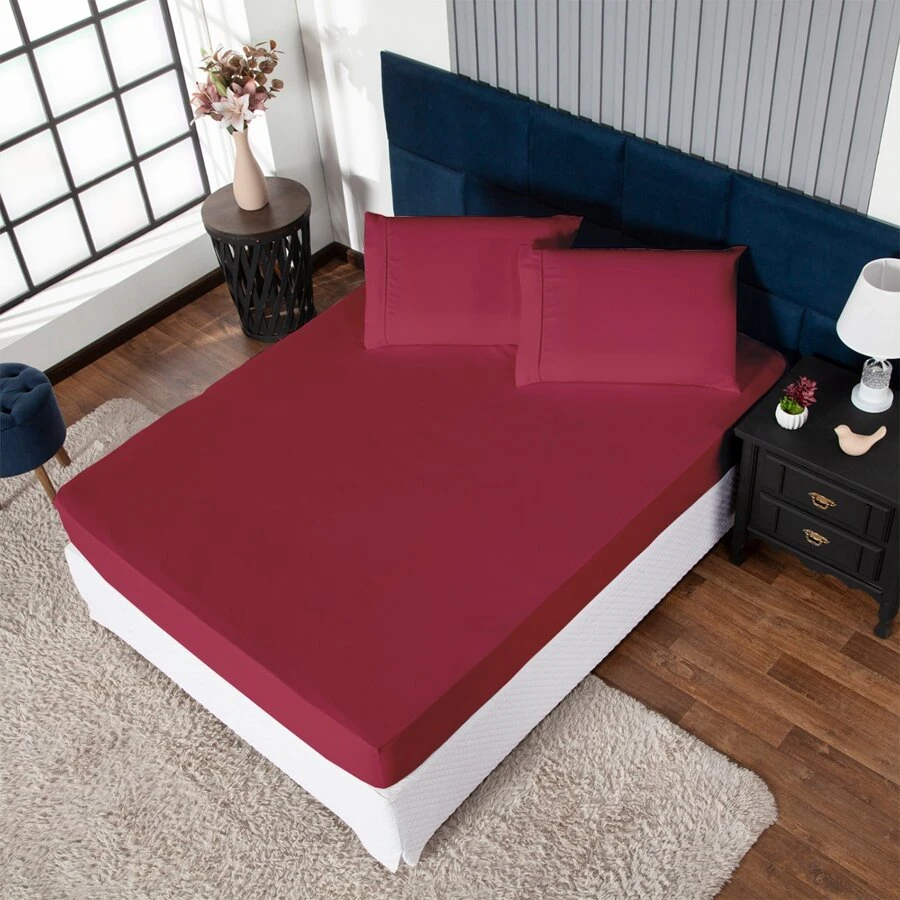 Fitted Sheet Percale 400 Thread Count Cotton Type With Stick Stitch On Pillowcase Sizes Queen King And Single - Màu Đỏ Sâu - Xem 1