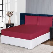 Fitted Sheet Percale 400 Thread Count Cotton Type With Stick Stitch On Pillowcase Sizes Queen King And Single - Màu Đỏ Sâu - Xem 6