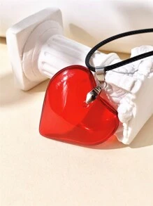 1 pieza Collar con colgante de corazón grande de 35mm de vidrio de color minimalista y único, adecuado para uso diario el Día de San Valentín