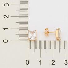 18K GOLD EARRINGS FOR WOMEN SMALL SOLITARY ROMMANEL RECTANGULAR CRYSTAL 526984 - 白色 - 查看 3