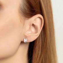 18K GOLD EARRINGS FOR WOMEN SMALL SOLITARY ROMMANEL RECTANGULAR CRYSTAL 526984 - 白色 - 查看 2