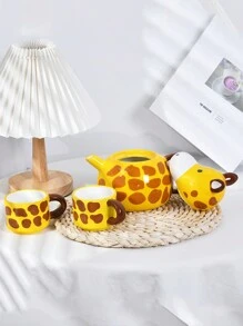 1pc Creative Cartoon Giraffe Ceramic Tea Set, 1 Teapot 2 Cups For Home Use, Birthday Gift Ceramic Cup - Giraffe - View 5