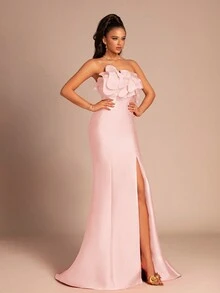 Smilprince Đầm dạ hội hở lưng xếp nếp cao cấp thanh lịch sang trọng mới cho quý cô, váy dạ hội trang trọng, dành cho khách dự tiệc cưới, tốt nghiệp, tiệc tối - Hồng - Xem 5