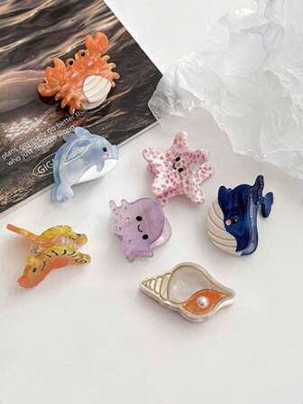 1 pièce Pince à cheveux mini mignonne et colorée de la série vie océanique avec baleine et coquillage, convient pour le port quotidien