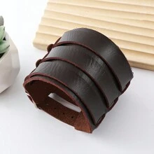 Conjunto de 3 pulseiras masculinas criativas retrô de PU com estilo hip-hop personalizado, pulseiras de casal unissex para decoração casual diária, pulseiras ajustáveis para estudantes - Preto - Ver 7