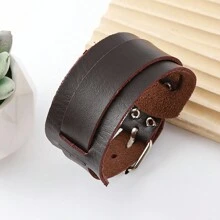 Conjunto de 3 pulseiras masculinas criativas retrô de PU com estilo hip-hop personalizado, pulseiras de casal unissex para decoração casual diária, pulseiras ajustáveis para estudantes - Preto - Ver 9