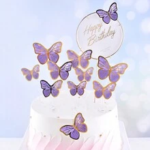 55pcs Butterfly Cake Toppers, Minimalist Paper Cake Decorative Picks, Birthday Party Decor - Purple - View 2