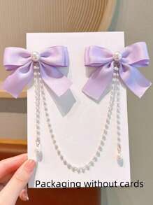1pc Girls Fashion Sweet Pearl Bow Tassel Hair Clip - Mauve Purple - View 3
