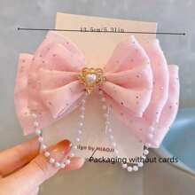 1pc Girls Fashion Rhinestone & Pearl Bowknot Decorated Hair Clip, No Card Package - Pink - View 2