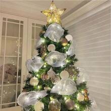 Cuộn ruy băng lưới PP 6 inch X 10 yard dùng làm vòng hoa, cây thông Noel, gói quà, đồ trang trí Giáng sinh, quà tặng Giáng sinh - bạc trắng - Xem 8
