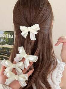 1-10pcs Elegant Lace Bow Hair Clips For Women, Suitable For Lolita Style, Bangs, Ponytail ,Hair Accessory ,School Accessories, Claw Clips, Hair Slide, Hair Claws - Pink - View 13