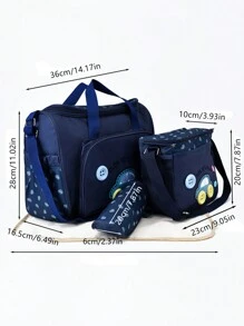 4pcs Baby Car Pattern Large Capacity Diaper Bag - Navy Blue - View 8