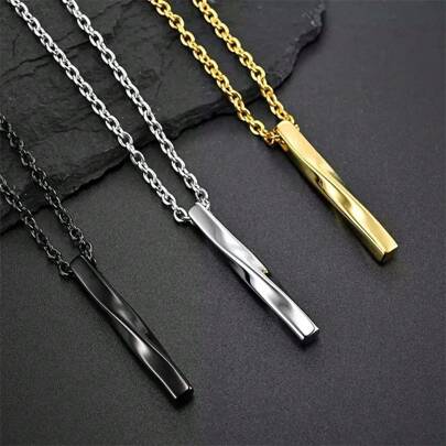 1pc Fashionable Black/Gold/Silver Rectangular Pendant Necklace With Geometric Spiral Titanium Steel Design, Fathers Day Gift School Halloween Accessories Punk Streetwear Accessories Jeans Accessories