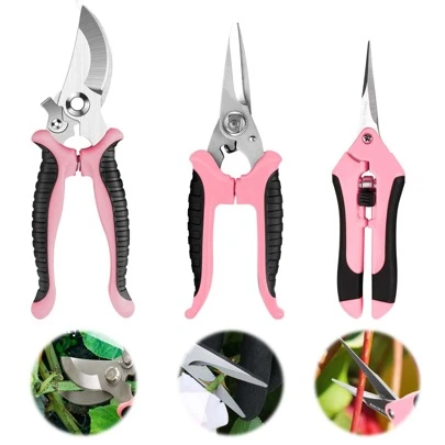Juego de tijeras de podar para jardinería - Hojas de acero inoxidable, tijeras de podar manuales y herramientas de jardinería