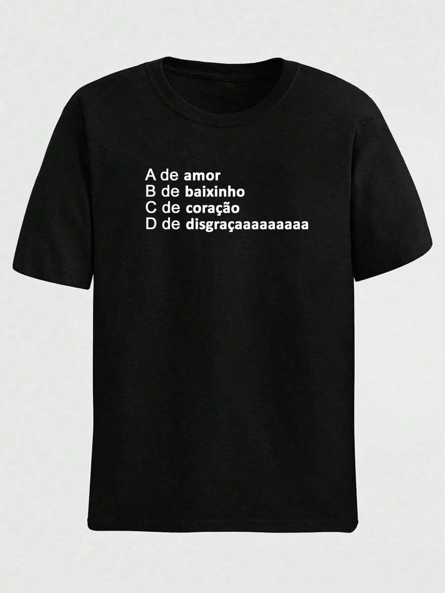 Basic Phrase Meme T-Shirt "A For Love" "B For Shorty" "C For Heart" Premium Cotton Everyday Men's T-Shirt - màu đen - Xem 1