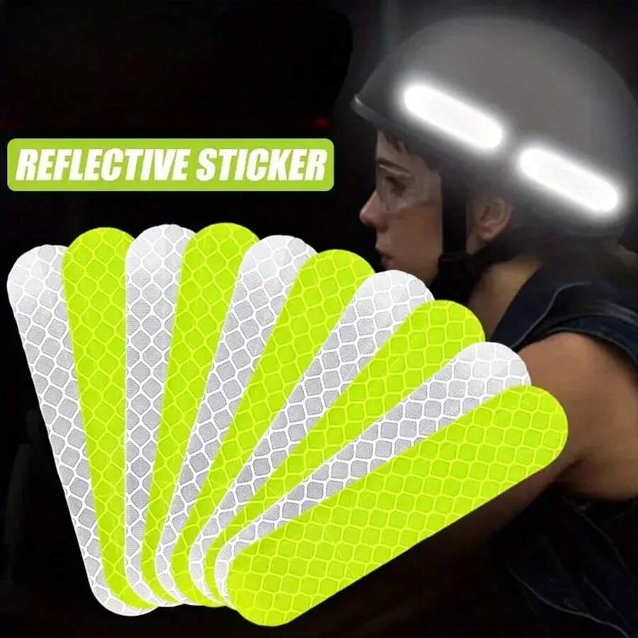 10pcs Universal Car Safety Warning Reflective Stickers, Motorcycle Helmet Stickers Auto Parts - 10pcs - View 1