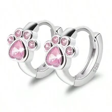 Hypoallergenic Dog Paw Cubic Zirconia Earrings, Suitable For Teens, Girls & Women, Cute Animal Stud Earrings, Birthday Gift - Pink - View 1