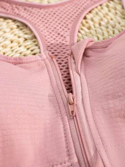 1pc Women Roze Zipper Front Padded Seamless Stretchy Sports BH view 7