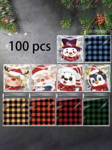 100 个圣诞圣诞老人、雪花设计拉链塑料袋，用于饼干、糖果、礼品包装圣诞装饰品圣诞装饰圣诞礼物圣诞包装纸圣诞派对用品圣诞礼品袋圣诞袋圣诞贴纸 - 彩色 - 查看 4